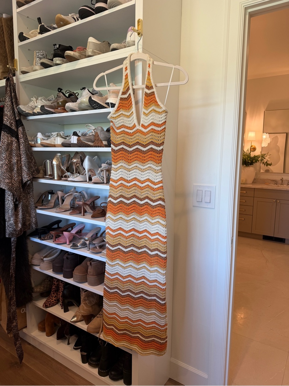 Vici Multicolor Chevron Knit Midi Dress - White, Yellow, Orange, Brown - Picture 3 of 6